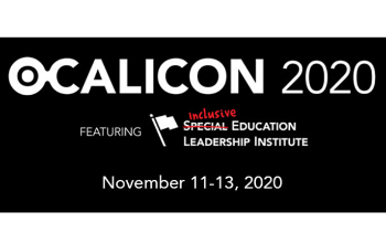 Black background with white text: text first row OCALICON 2020; second row: featuring inclusive education leadership institute; third row text: november 11-13 2020  