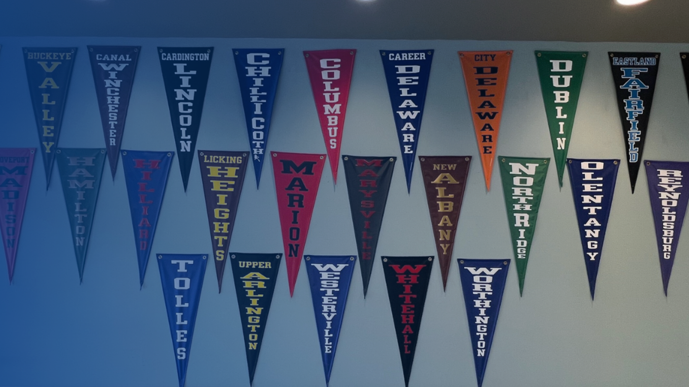 flags hanging on wall